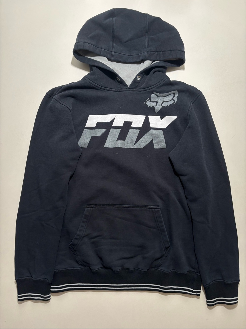 Y2k fox racing white stripes distressed faded grunge hoodie